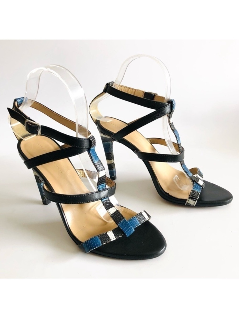 Zara Snakeprint Stiletto Heel Cage Sandals